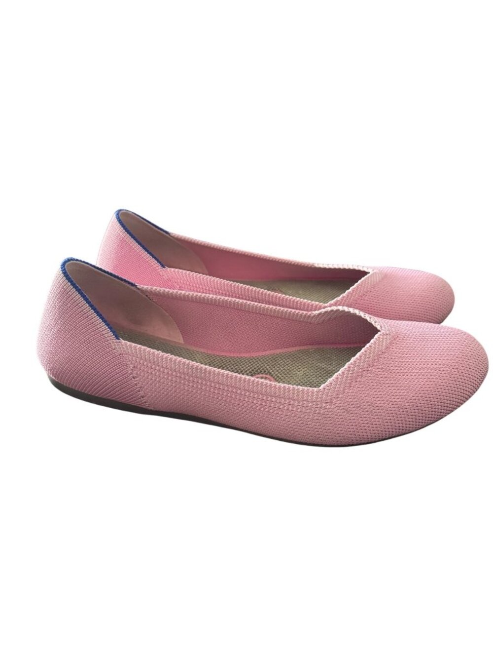 Rothys The Flat Women 7 Pink Knit Round Toe Slip On Shoes Blue Heel